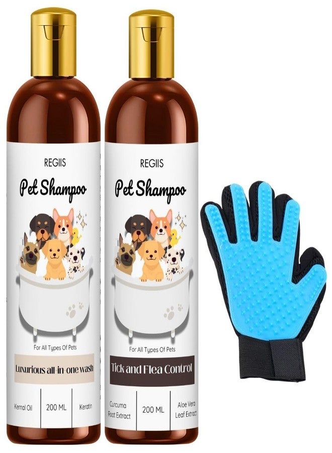 REGIIS Pet Shampoo Set with Grooming Glove, All-in-One Wash and Tick Control Formula, 200 ml, 2-Pack(Pack of 3) - Image 1